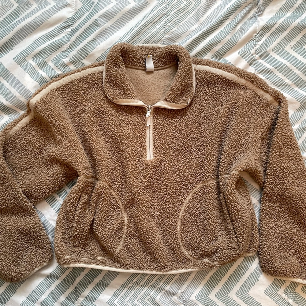 Old Navy Tan Sherpa Quarter-Zip Hoodie